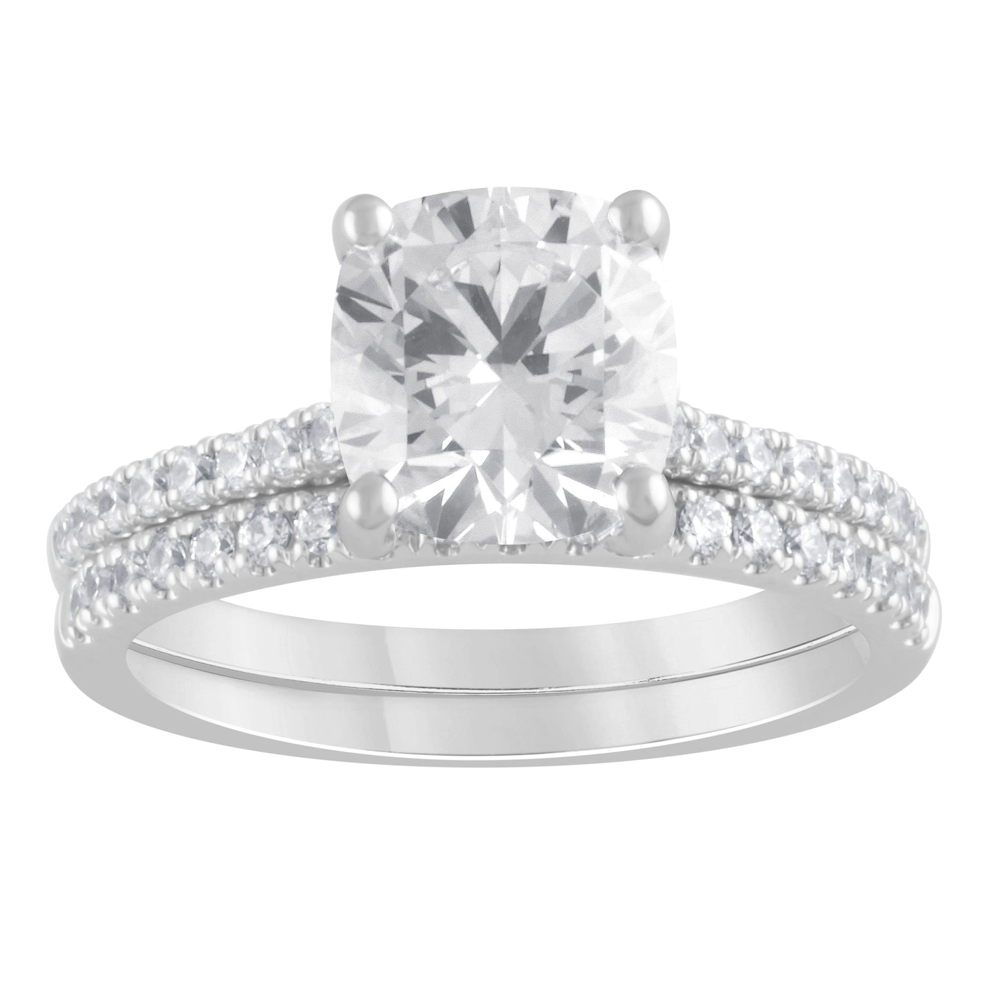 14K White Gold Cushion Lab Diamond Halo Engagement Ring