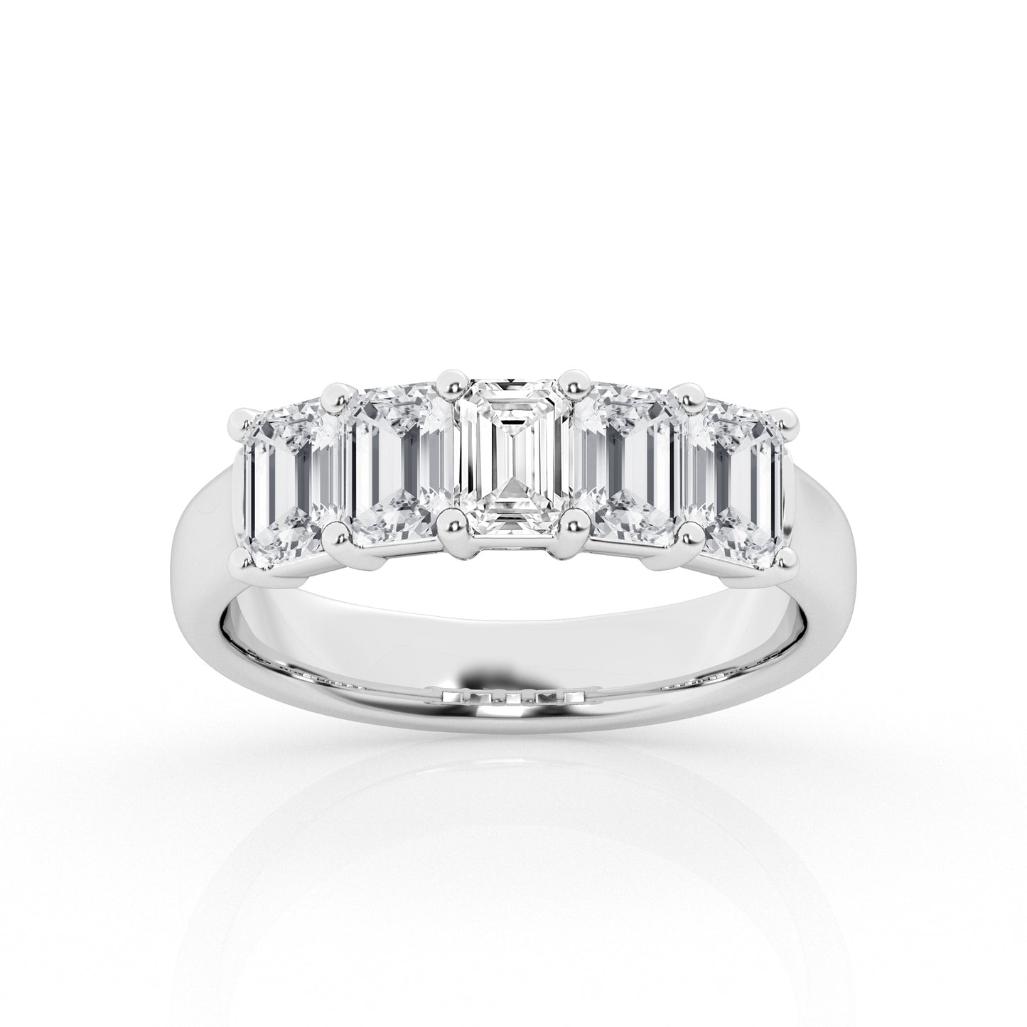 14K White Gold 5-Stone Emerald Cut Lab Diamond Ring