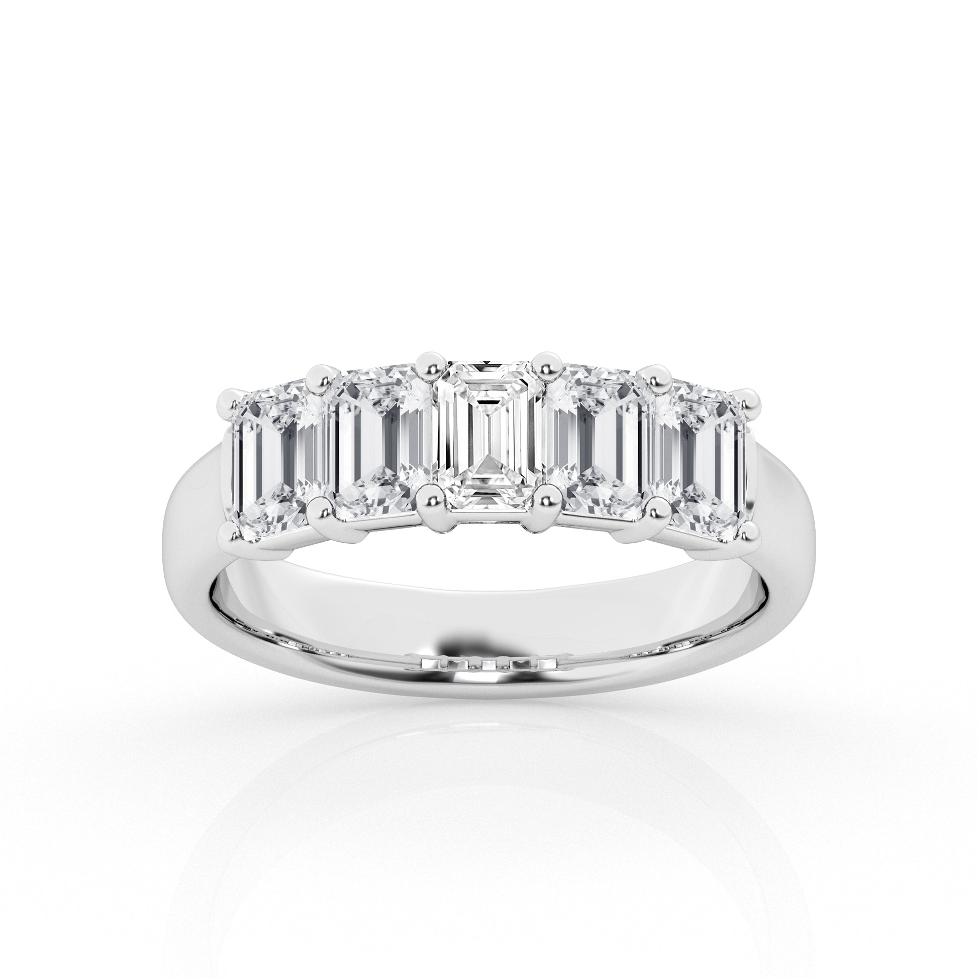 14K White Gold 5-Stone Emerald Lab Diamond Engagement Ring