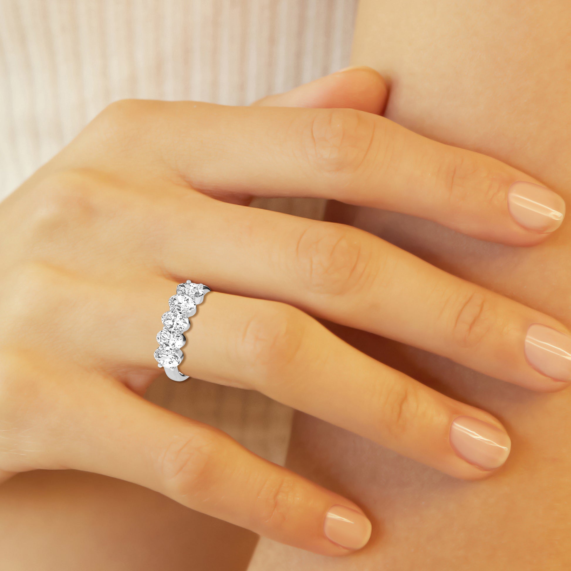 14K White Gold 5-Stone Lab Diamond Oval Engagement Ring