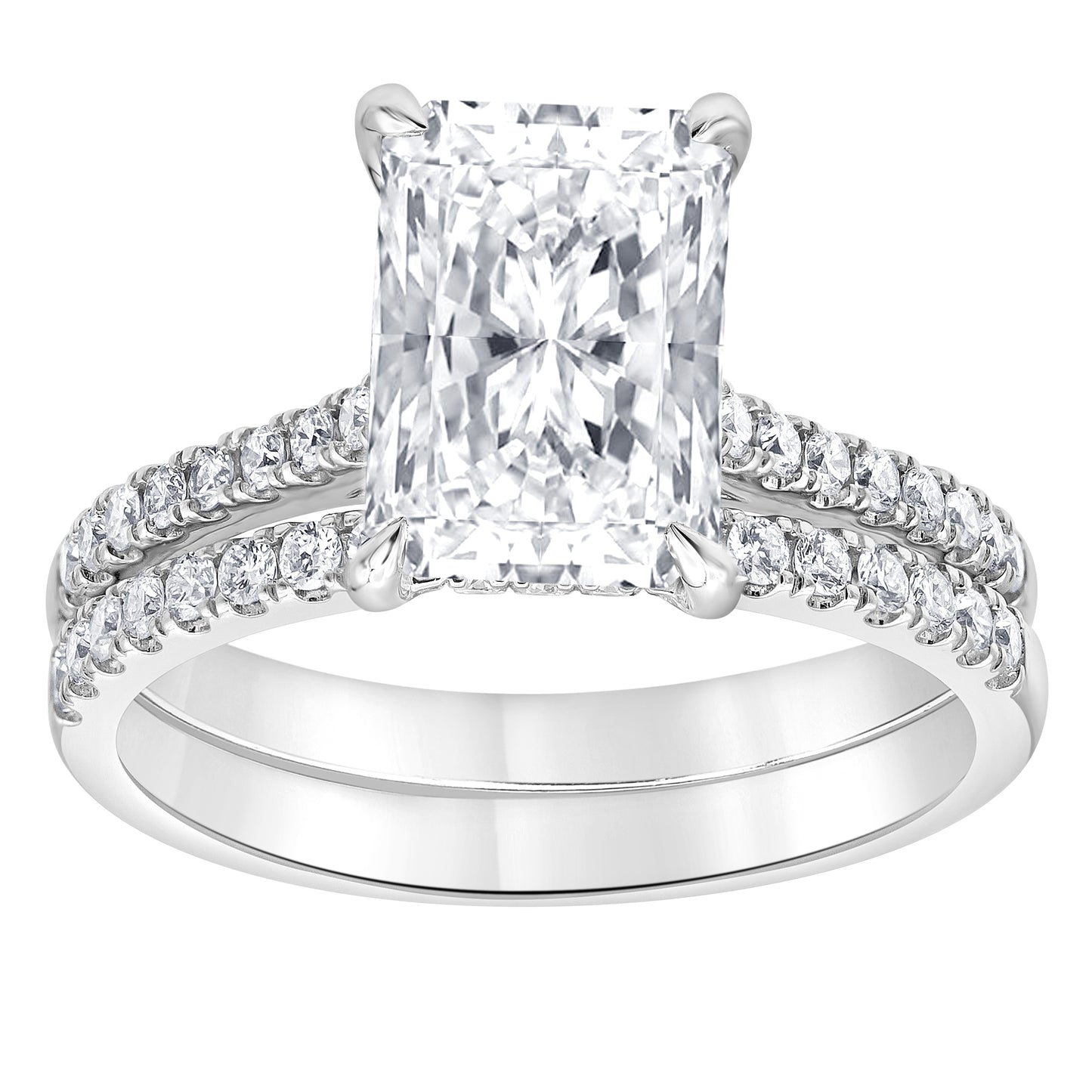 14K White Gold Lab Diamond Radiant Halo Engagement Ring