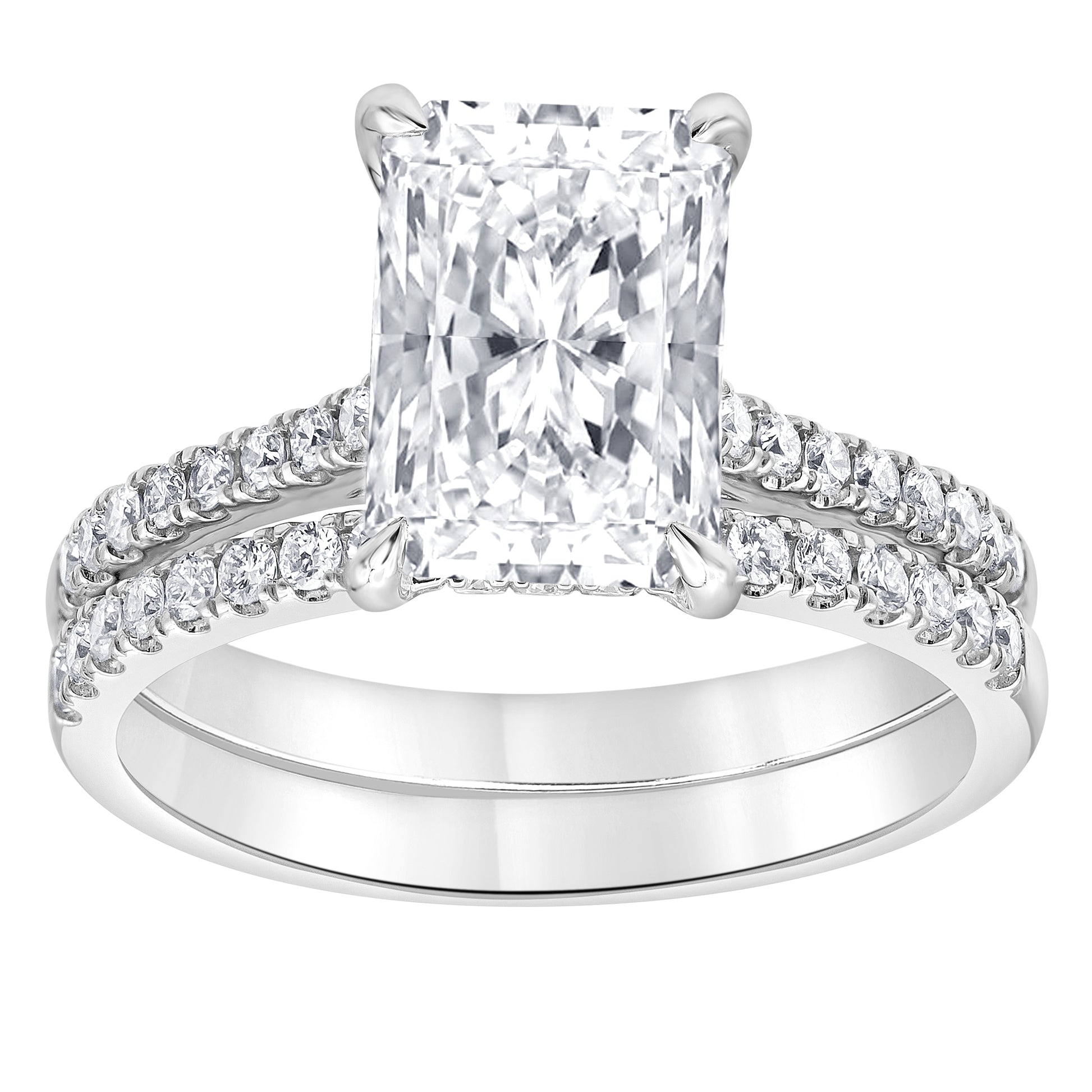 14K White Gold Lab Diamond Radiant Halo Engagement Ring