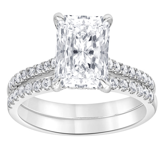 14K White Gold Lab Diamond Radiant Halo Engagement Ring