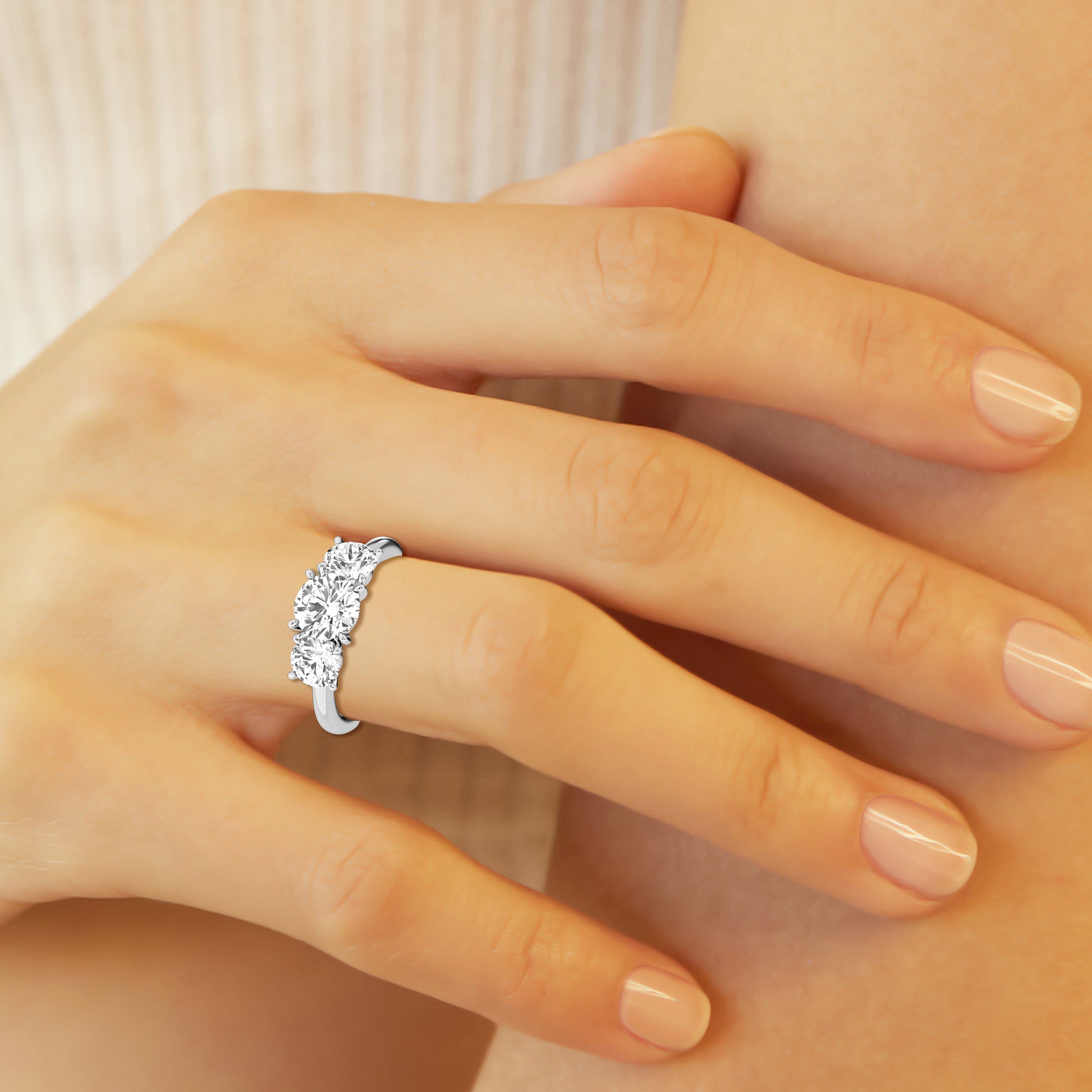 14K White Gold 3-Stone Lab Diamond Engagement Ring